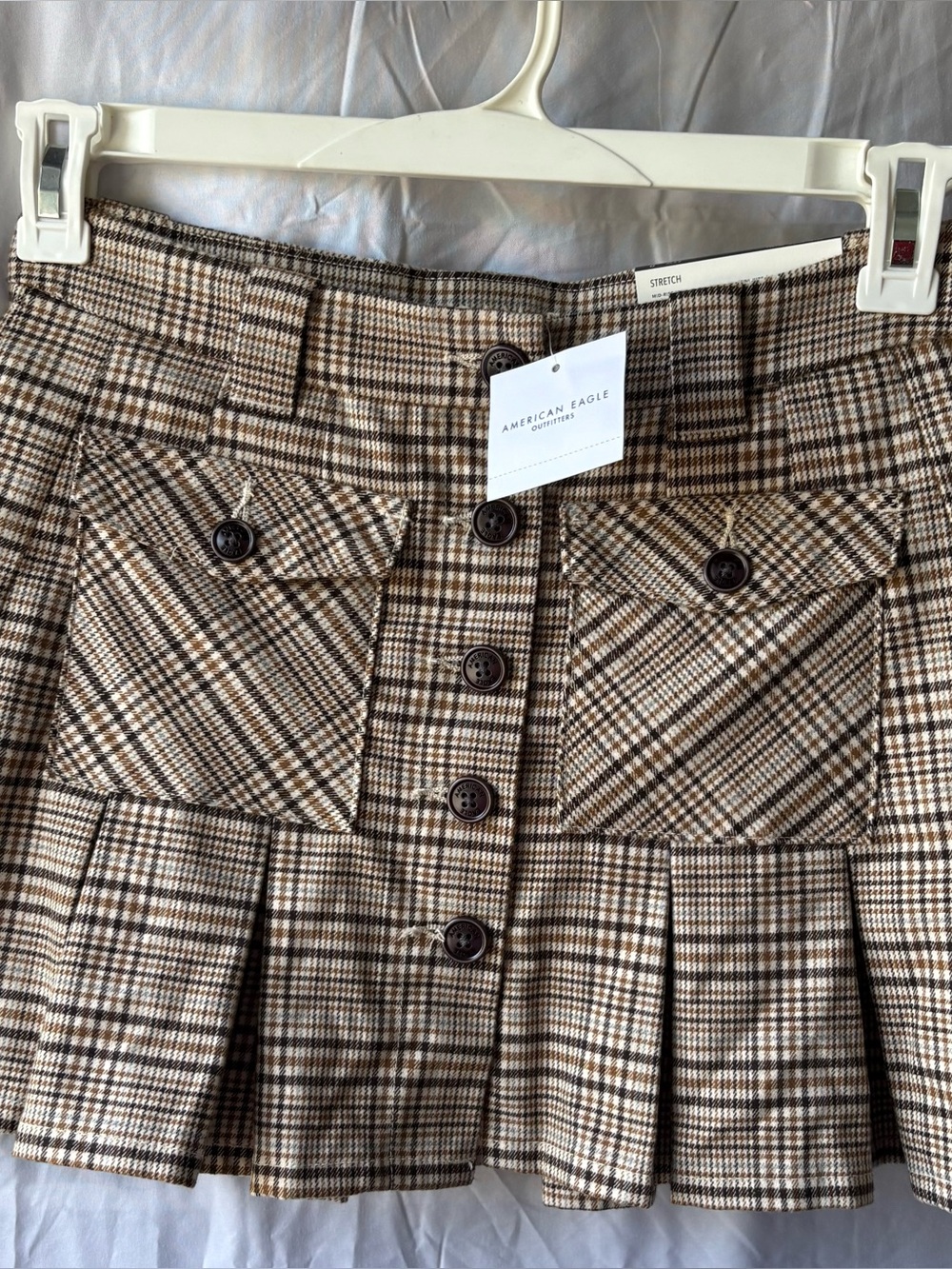 NWT American Eagle Plaid Pleated Button Utility Mini Skirt 0